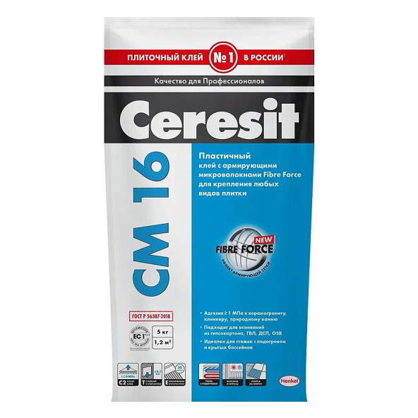 Купить Сeresit CM16/5кг Плиточный клей для керамогранита снаружи, РФ в Уфе-1